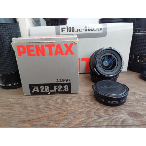 107 - Five K-mount lenses, one boxed smc Pentax-FA 1:4-5.6 28-105mm zoom, one boxed smc Pentax-A 1:2.8 28m... 