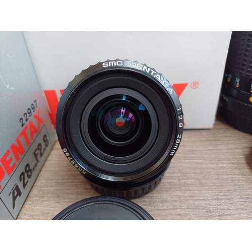 107 - Five K-mount lenses, one boxed smc Pentax-FA 1:4-5.6 28-105mm zoom, one boxed smc Pentax-A 1:2.8 28m... 