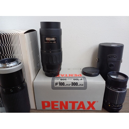 107 - Five K-mount lenses, one boxed smc Pentax-FA 1:4-5.6 28-105mm zoom, one boxed smc Pentax-A 1:2.8 28m... 
