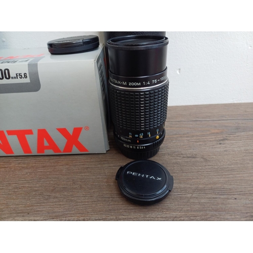 107 - Five K-mount lenses, one boxed smc Pentax-FA 1:4-5.6 28-105mm zoom, one boxed smc Pentax-A 1:2.8 28m... 