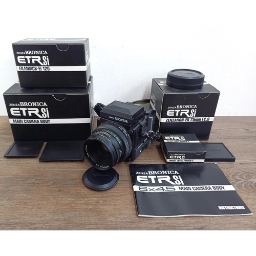 108 - A Zenza Bronica ETRSi 4.5x6 medium format SLR camera fitted with Zenzanon EII 1:2.8 75mm lens, waist...
