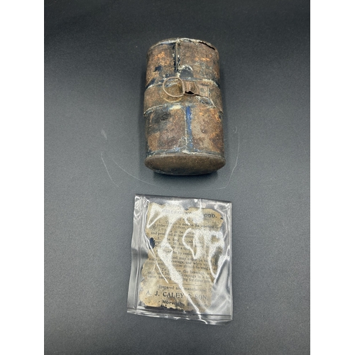 An unopened Boer war A. J. Caley & Son emergency food ration tin (Iron ...