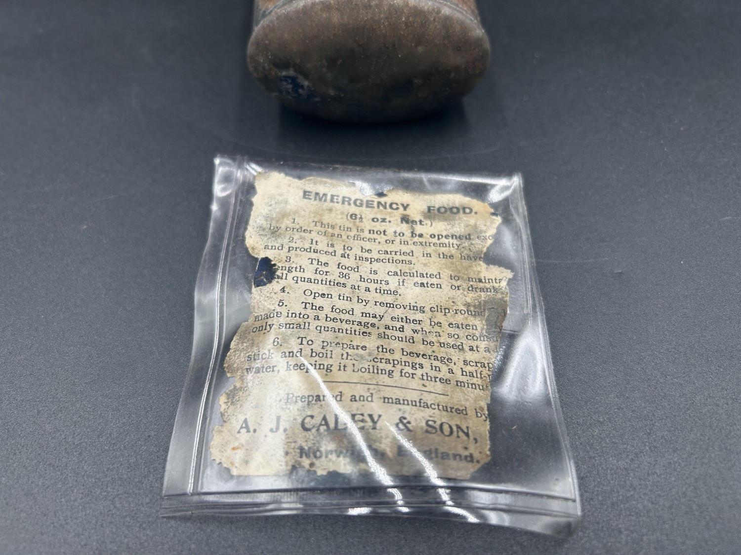 An unopened Boer war A. J. Caley & Son emergency food ration tin (Iron ...