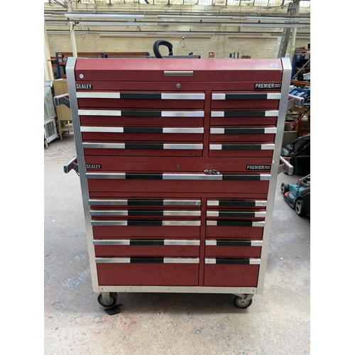 1761 - A Sealey Premier tool chest on castors with contents - approx. 155cm high x 126cm wide x 51cm deep