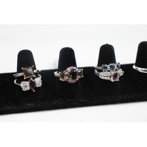 Ten sterling silver gemstone rings to include diamond, labradorite etc ...