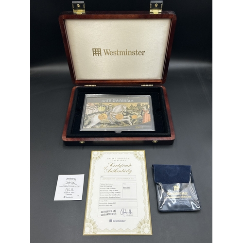 2479A - A cased Westminster 2009 Executive 22ct gold sovereign set with certificate of authenticity comprisi...