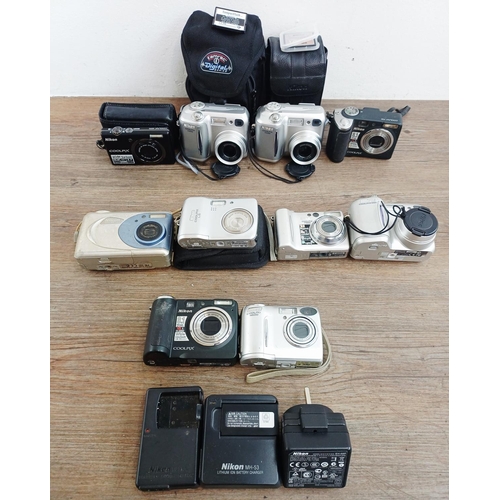 132 - Ten Nikon Coolpix compact digital cameras to include S570 12mp, two P50 8.1mp, L6 6mp, two 4300 4mp ... 