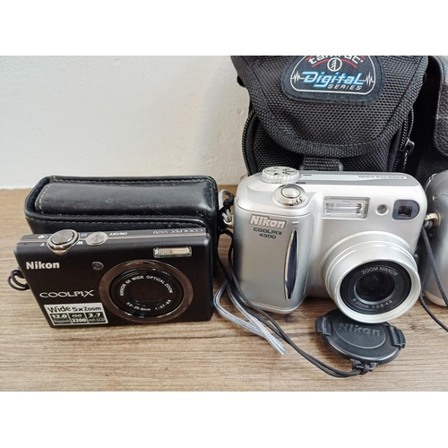 132 - Ten Nikon Coolpix compact digital cameras to include S570 12mp, two P50 8.1mp, L6 6mp, two 4300 4mp ... 