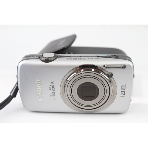 A cased Canon IXUS 200 IS 12.1mp compact digital camera