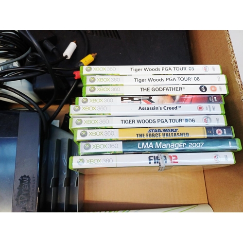 Three boxes containing two Xbox 360 consoles, controllers and game ...