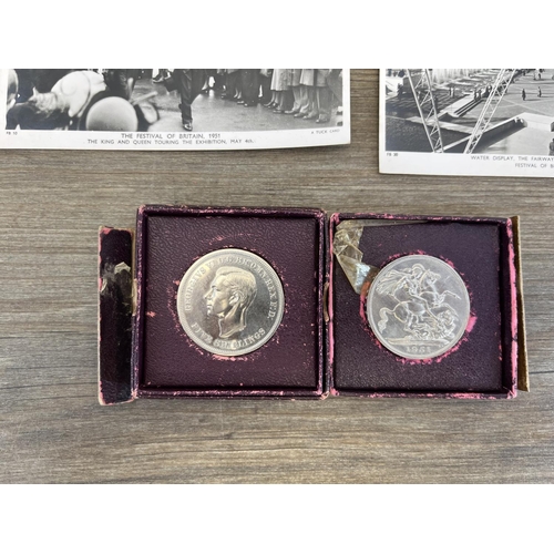 A collection of Festival of Britain items to include postcards, coins ...