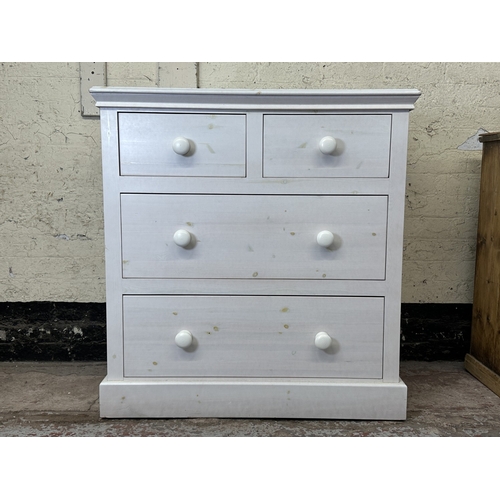 1004 - A Victorian style white painted pine chest of drawers - approx. 103cm high x 98cm wide x 45cm deep