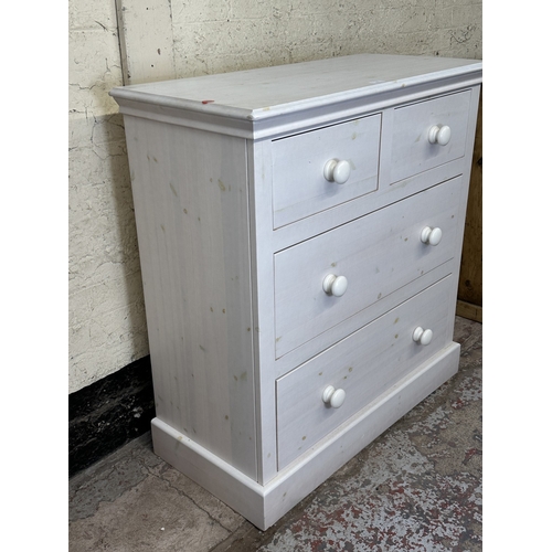 1004 - A Victorian style white painted pine chest of drawers - approx. 103cm high x 98cm wide x 45cm deep