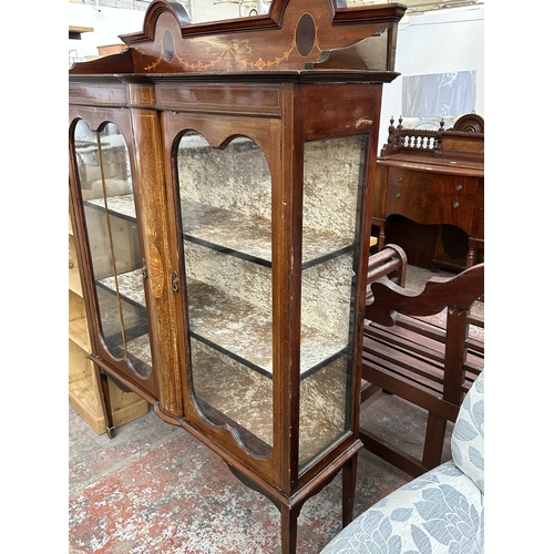 1026 - An Edwardian inlaid mahogany display cabinet - approx. 169cm high x 114cm wide x 35cm deep