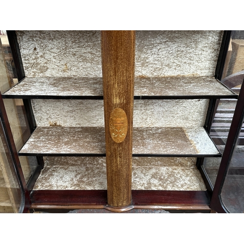 1026 - An Edwardian inlaid mahogany display cabinet - approx. 169cm high x 114cm wide x 35cm deep