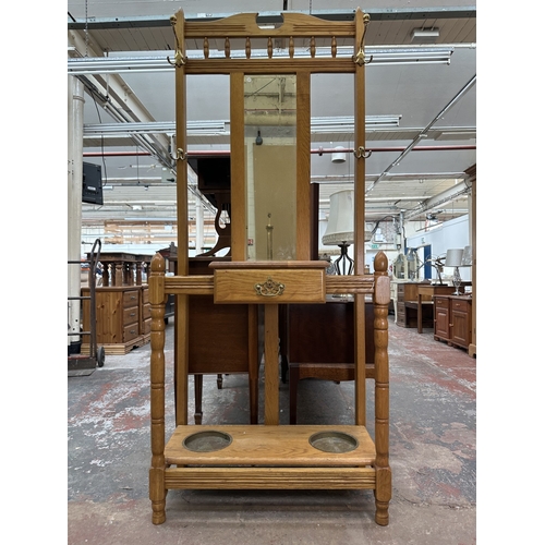 1031 - A Victorian style oak hall stand - approx. 196cm high x 80cm wide x 42cm deep