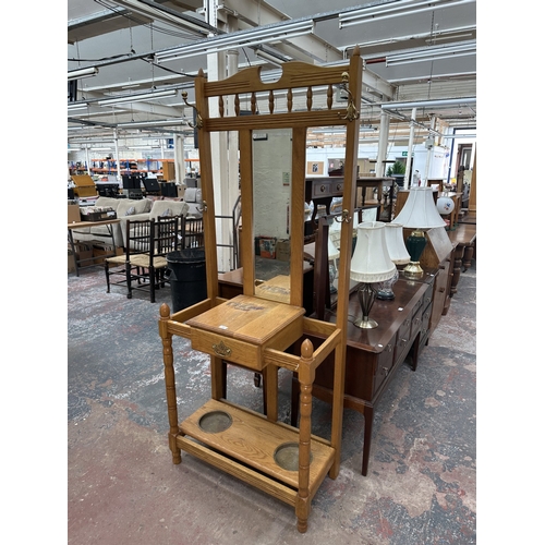 1031 - A Victorian style oak hall stand - approx. 196cm high x 80cm wide x 42cm deep
