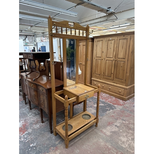 1031 - A Victorian style oak hall stand - approx. 196cm high x 80cm wide x 42cm deep