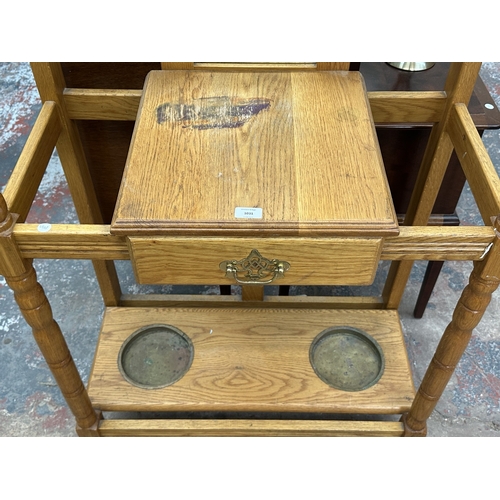 1031 - A Victorian style oak hall stand - approx. 196cm high x 80cm wide x 42cm deep