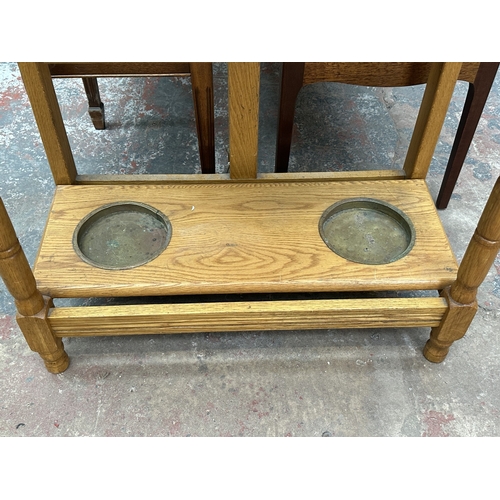 1031 - A Victorian style oak hall stand - approx. 196cm high x 80cm wide x 42cm deep