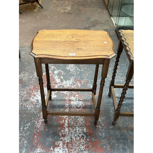 1034 - Two oak side tables, one piecrust edge barley twist - approx. 73cm high x 58cm wide x 42cm deep and ... 
