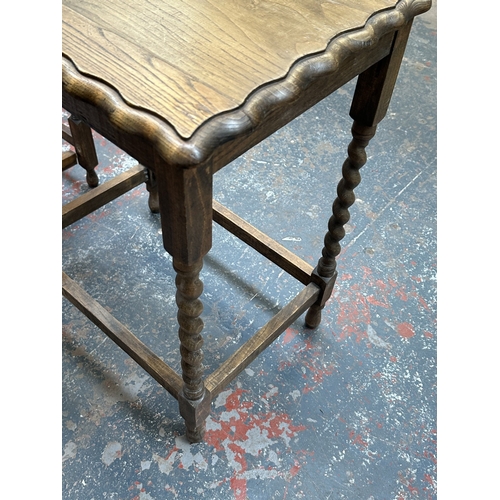 1034 - Two oak side tables, one piecrust edge barley twist - approx. 73cm high x 58cm wide x 42cm deep and ... 