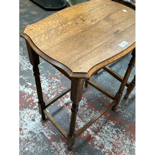 1034 - Two oak side tables, one piecrust edge barley twist - approx. 73cm high x 58cm wide x 42cm deep and ... 
