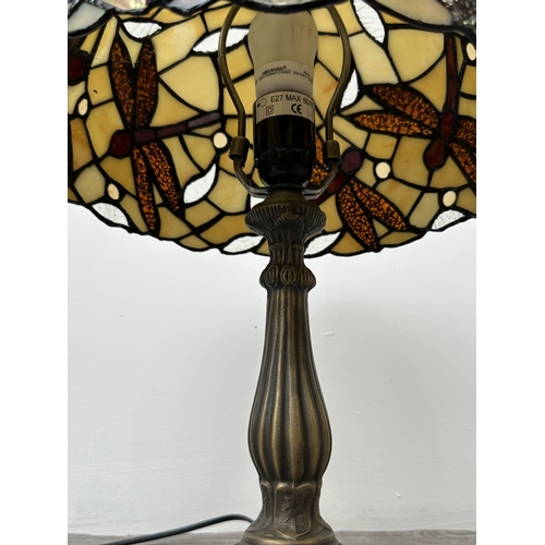 1035 - A Tiffany style stained glass and bronzed metal table lamp - approx. 46cm high
