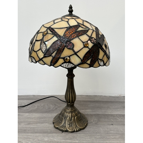 1035 - A Tiffany style stained glass and bronzed metal table lamp - approx. 46cm high