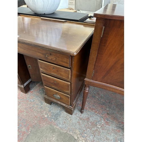 1045 - A 19th century mahogany kneehole pedestal desk - approx. 73cm high x 95cm wide x 53cm deep
