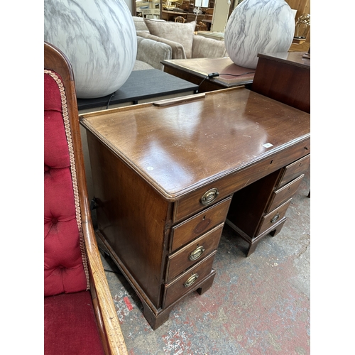1045 - A 19th century mahogany kneehole pedestal desk - approx. 73cm high x 95cm wide x 53cm deep
