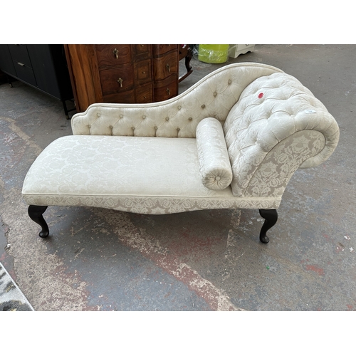 1048 - A Victorian style white floral fabric upholstered chaise lounge - approx. 74cm high x 56cm wide x 12... 