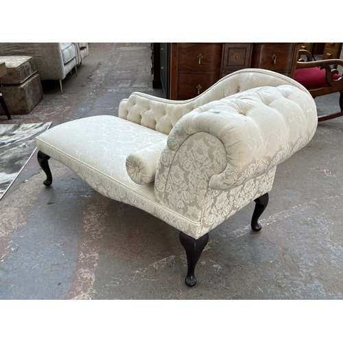 1048 - A Victorian style white floral fabric upholstered chaise lounge - approx. 74cm high x 56cm wide x 12... 