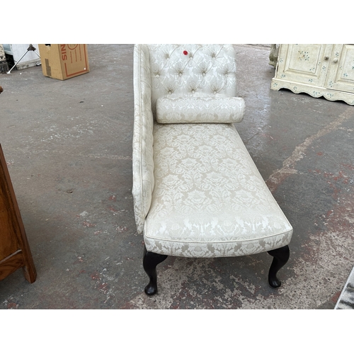 1048 - A Victorian style white floral fabric upholstered chaise lounge - approx. 74cm high x 56cm wide x 12... 