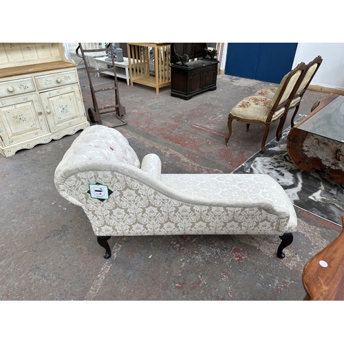 1048 - A Victorian style white floral fabric upholstered chaise lounge - approx. 74cm high x 56cm wide x 12... 