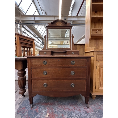 1055 - An Edwardian inlaid mahogany dressing chest - approx. 159cm high x 94cm wide x 52cm deep
