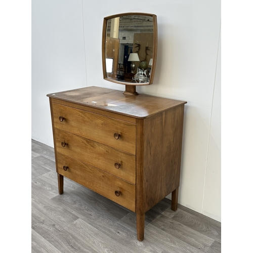 1129 - A mid 20th century Russell of Broadway walnut vanity chest of drawers - approx. 139cm high including... 
