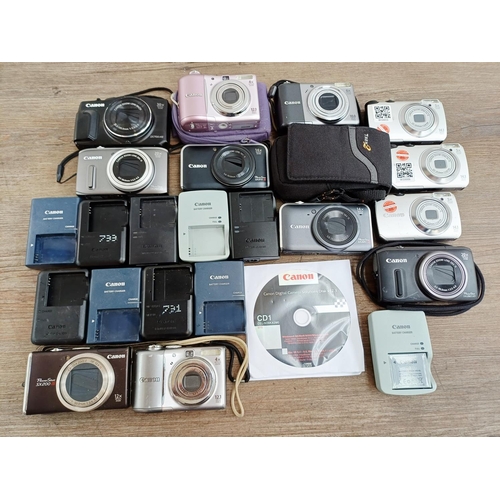 483 - Twelve Canon PowerShot compact digital cameras to include SX700 HS 16mp BSI-CMOS sensor, SX200 IS 12...