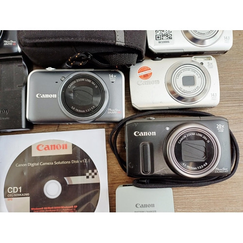 483 - Twelve Canon PowerShot compact digital cameras to include SX700 HS 16mp BSI-CMOS sensor, SX200 IS 12... 