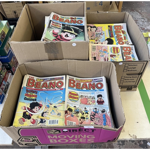 Three boxes containing approx. 900 of The Beano and The Dandy comics