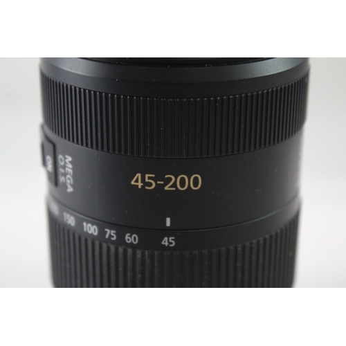 56 - A Panasonic Lumix G Vario 1:4.5-5.6 45-200mm Mega O.I.S. bayonet-mount camera lens with back cap