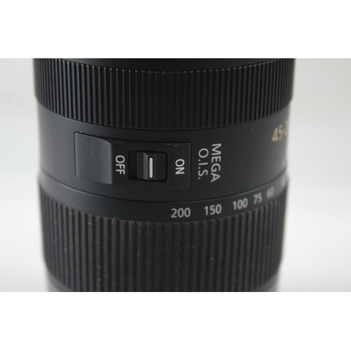 56 - A Panasonic Lumix G Vario 1:4.5-5.6 45-200mm Mega O.I.S. bayonet-mount camera lens with back cap