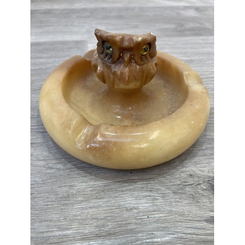 Two carved alabaster items, one table lamp - approx. 47cm high and one ...