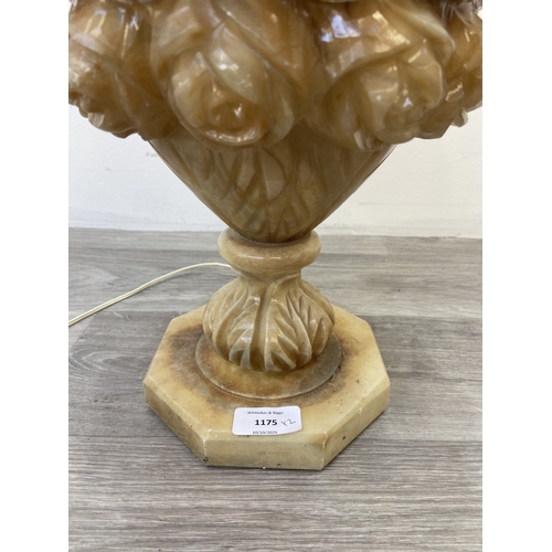 Two carved alabaster items, one table lamp - approx. 47cm high and one ...