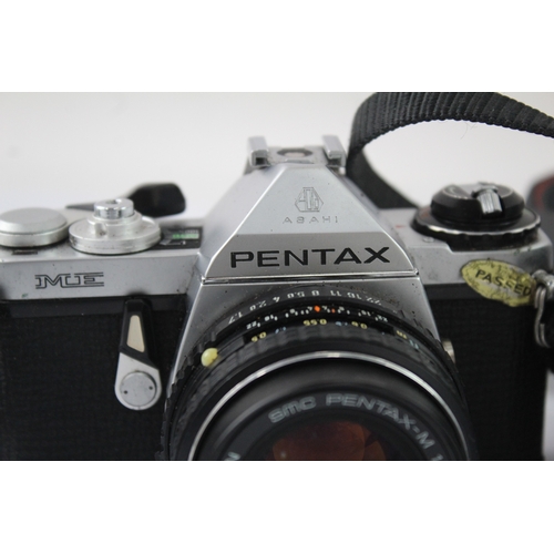 14 - Two 35mm SLR cameras, one Asahi Pentax ME fitted with smc Pentax-M 1:1.7 50mm lens and one Minolta X... 