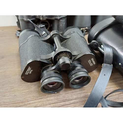 77 - Twelve pairs of binoculars to include cased Swift Belmont 8x30 extra wide field, Docter Optic Dekare... 