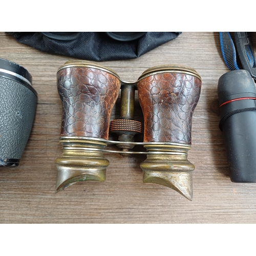 84 - Twelve pairs of binoculars to include cased Optisan Leo-III 8x40, Hilkinson Ultra V 9x35 wide angle,... 