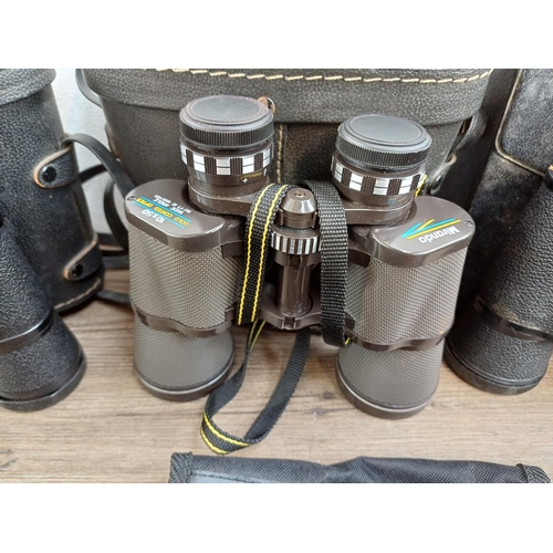 84 - Twelve pairs of binoculars to include cased Optisan Leo-III 8x40, Hilkinson Ultra V 9x35 wide angle,... 