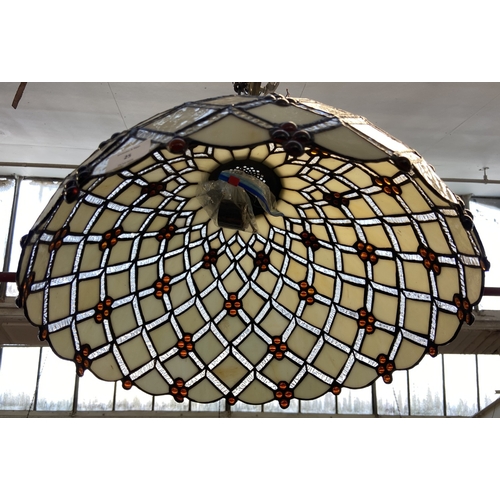25 - A Tiffany style stained glass ceiling lightshade - approx. 70cm drop x 48cm diameter