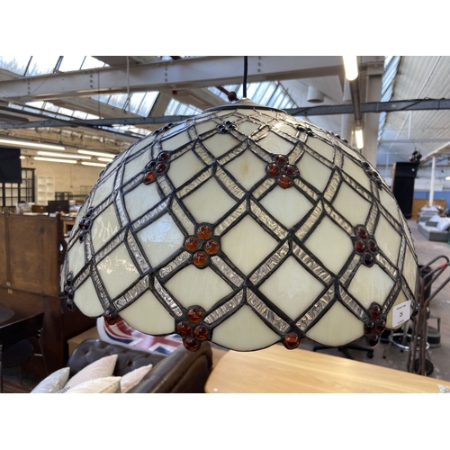 25 - A Tiffany style stained glass ceiling lightshade - approx. 70cm drop x 48cm diameter